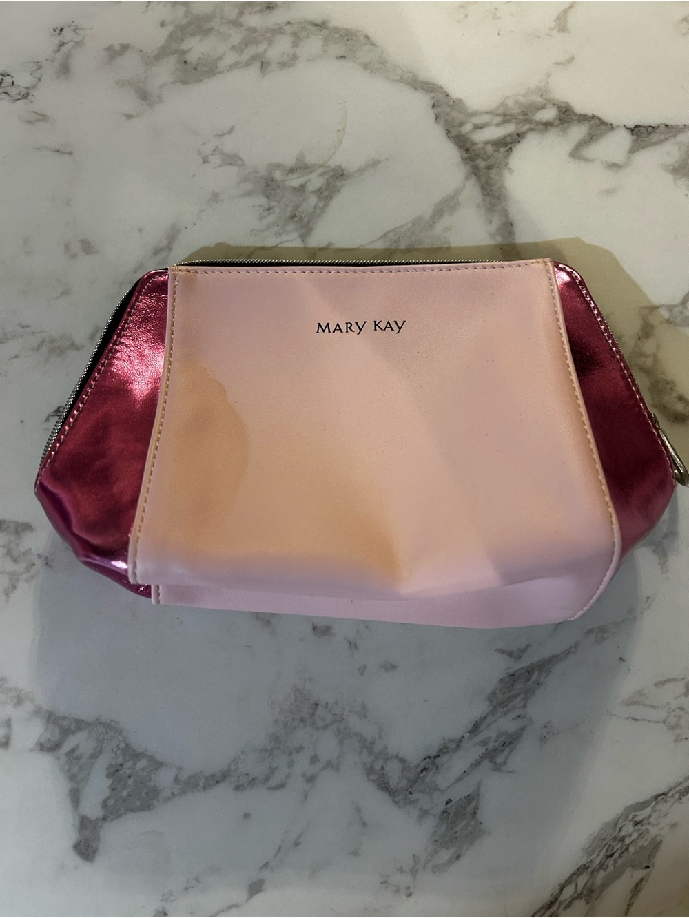 Mary Kay Light Pink Cosmetic Pouch with Metallic Rose Panels